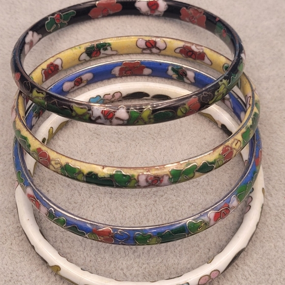 1 Vintage Cloisonne Bangle Brass Enamel - Picture 2 of 3